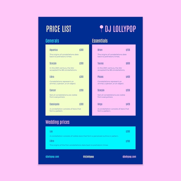 Dj  design price list template