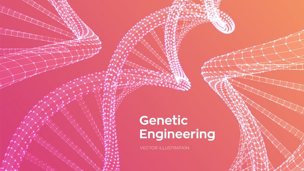 DNA sequence. Wireframe DNA code molecules structure mesh.