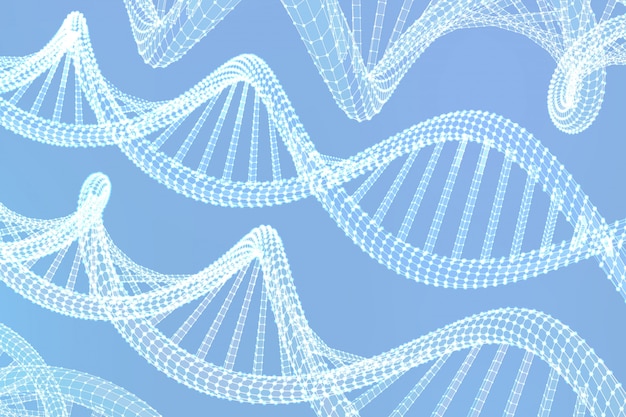 DNA sequence. Wireframe DNA code molecules structure mesh.