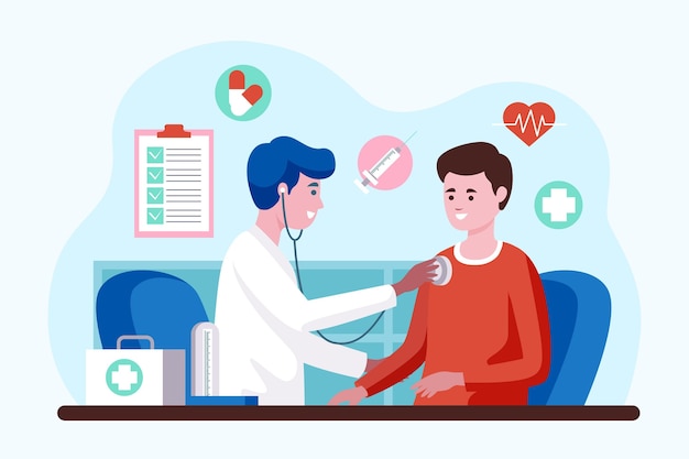 Doctor examining a patient at the clinic illustrated