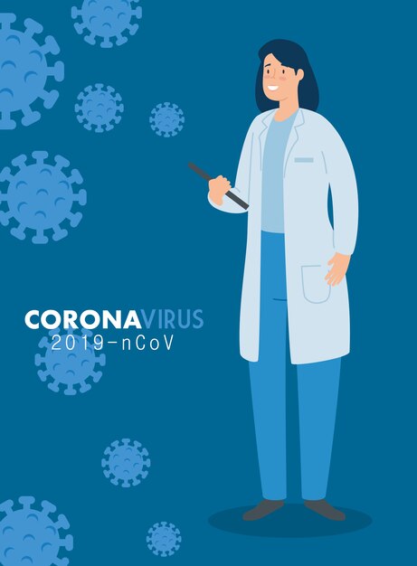 doctor female in poster of coronavirus 2019 ncov 