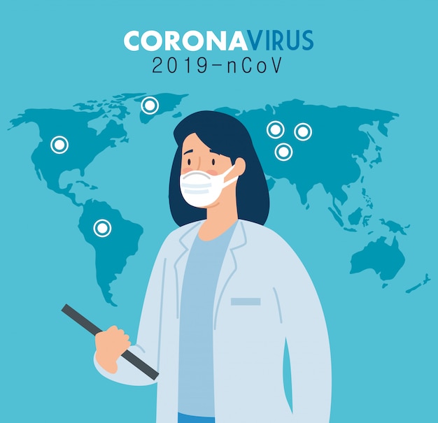 doctor female in poster of coronavirus 2019 ncov 