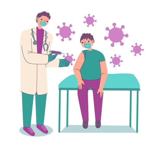 Doctor injecting vaccine to a patient illustration