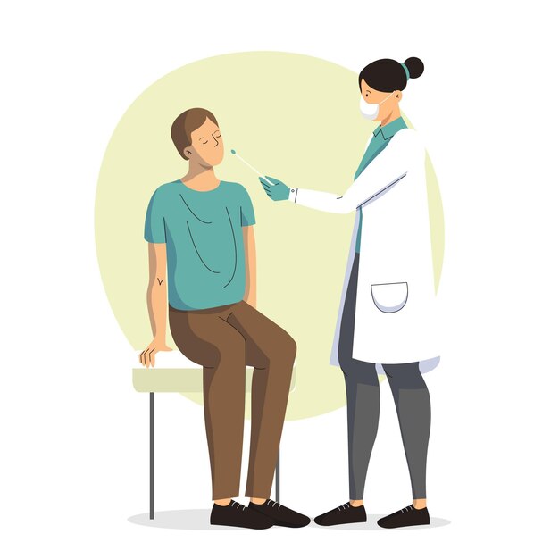 Doctor and patient and pcr nasal swab test