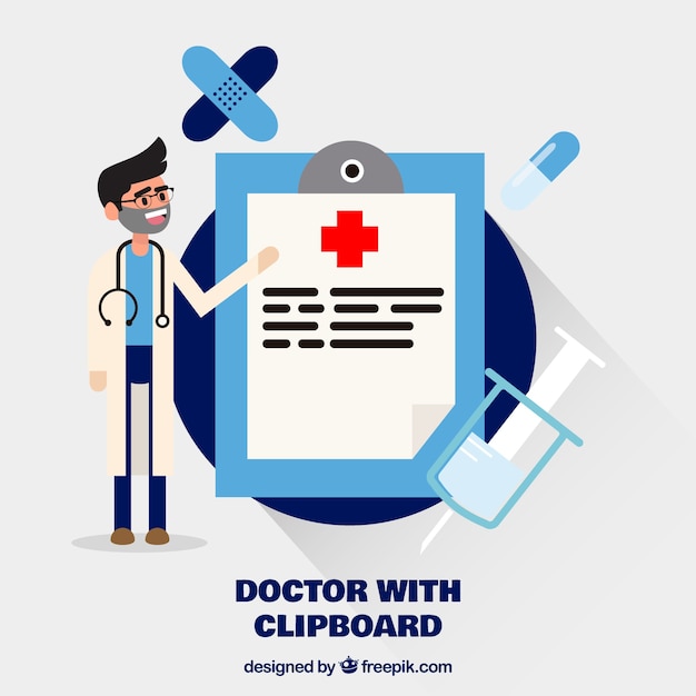 Doctor with clipboard in flat style