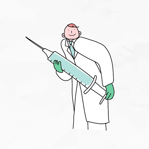 Free vector doctor with vaccine vector doodle illustration