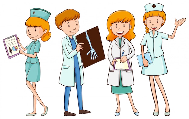 Doctors and nurses with patient files