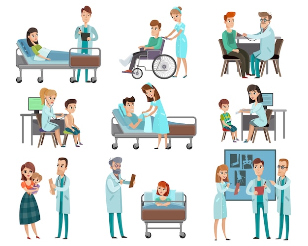 Free Vector doctors patients characters set