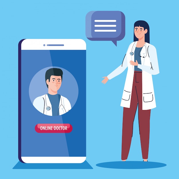 Doctors and smartphone with app of medicine online