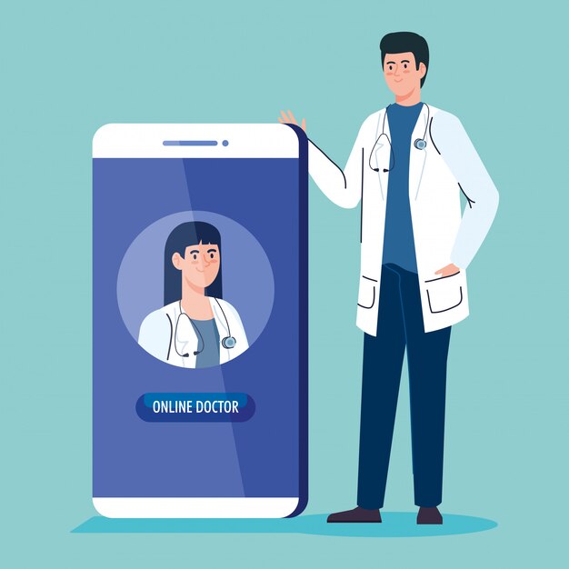 Doctors and smartphone with app of medicine online