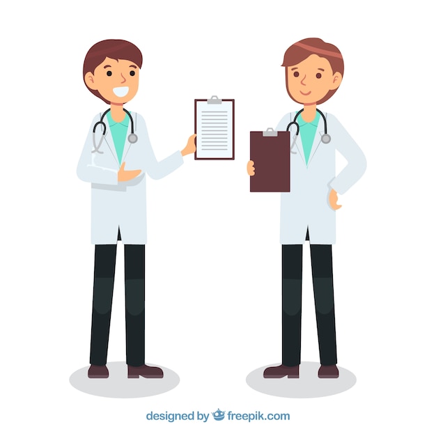 Doctors with clipboard in hand drawn style