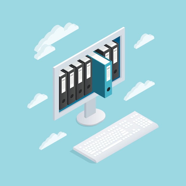 Documents Cloud Isometric Composition