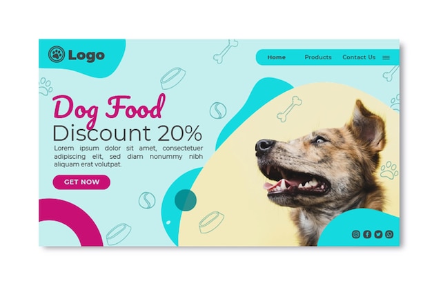 Free Vector dog food landing page template