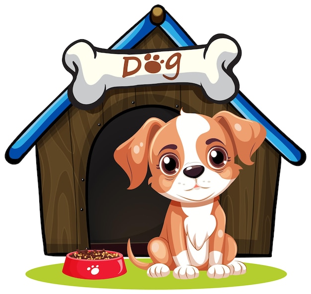 Free Vector dog in front of dog house