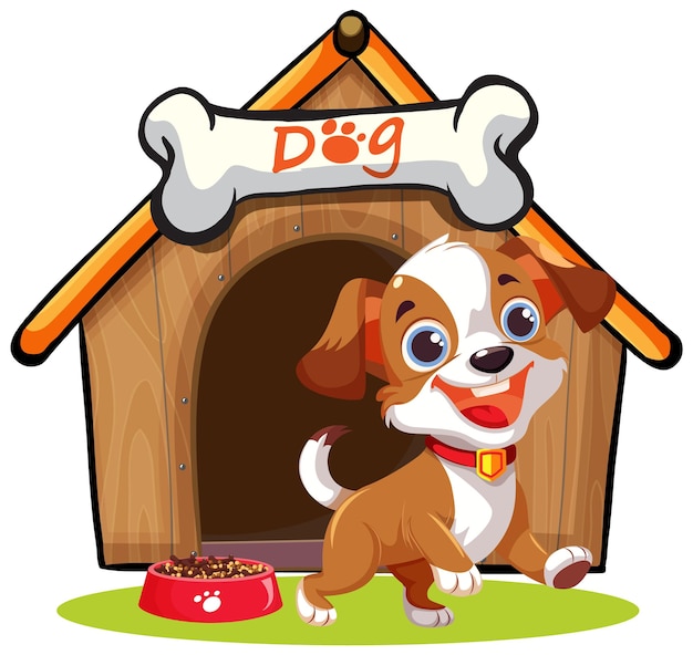 Free vector dog in front of dog house