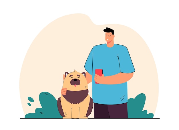 Free Vector dog owner brushing fur of domestic animal. happy pet sitting, male character smiling and holding brush flat illustration