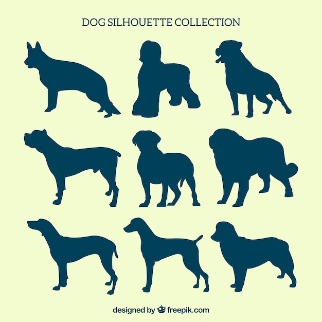 Free vector dog silhouettes of different breeds