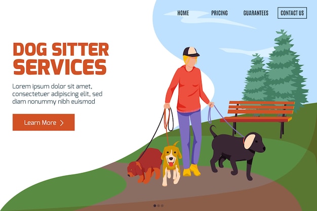 Free Vector dog sitter services landing page template