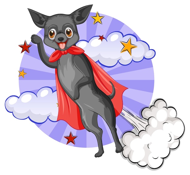 Free vector a dog superhero on sky background