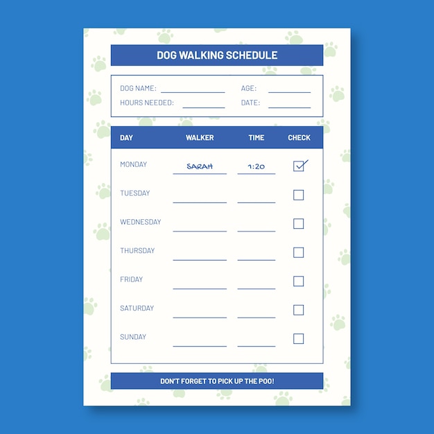 Dog training schedule template design