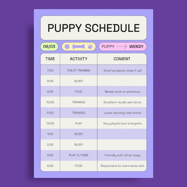 Dog training schedule template design