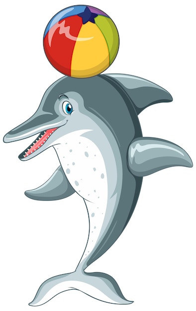 Dolphin cartoon character with colourful beach ball