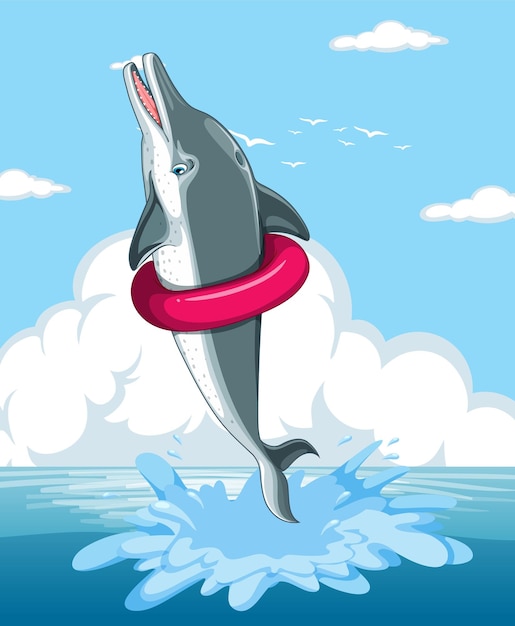 Dolphin Jumping with Life Preserver