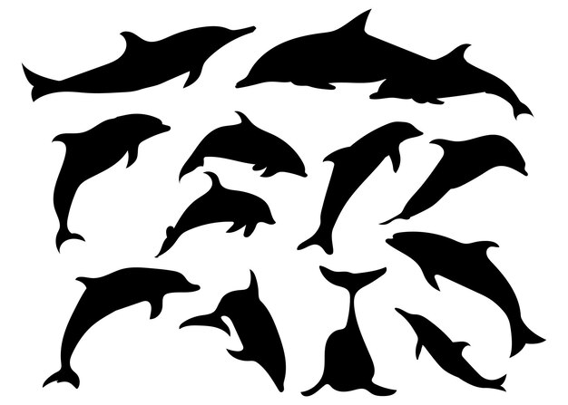 Dolphin silhouette pack of fish silhouettes