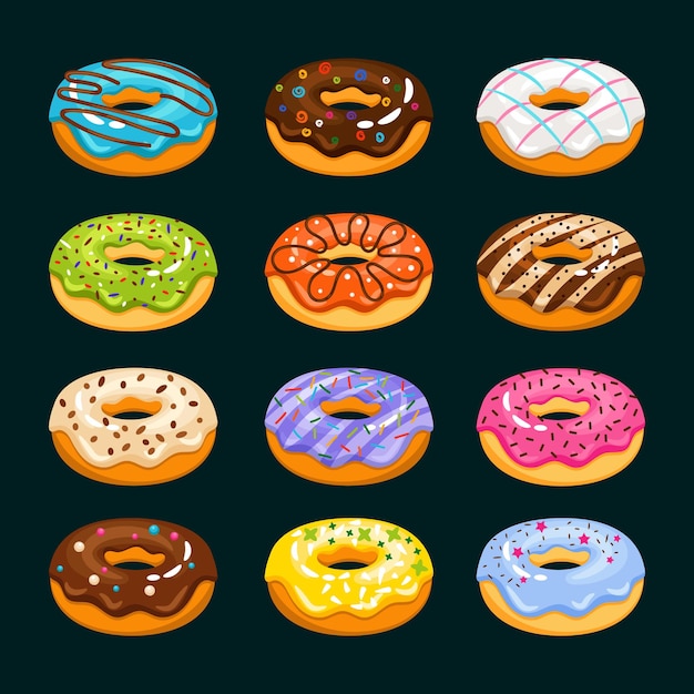 Donut cake cartoon . Chocolate assorted donuts  illustration. Breakfast doughnut tasty, fresh yummy donut