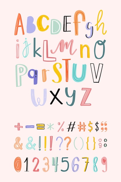 Doodle alphabets, punctuations, numbers typography set vector