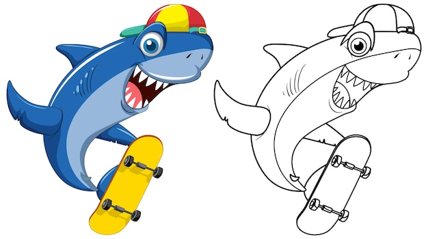 Free vector doodle animal character for shark