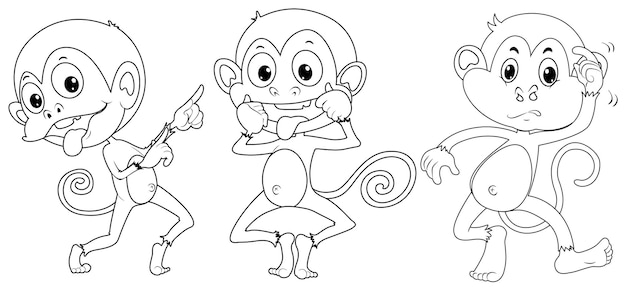 Doodle animal for three monkeys