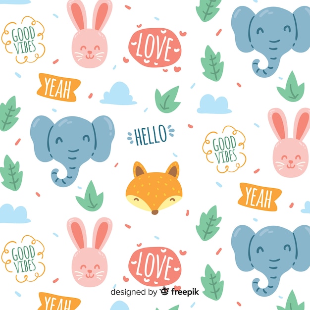 Doodle animals and words pattern