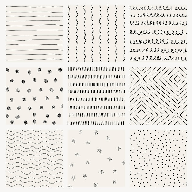 Free vector doodle background, ink pattern design set vector