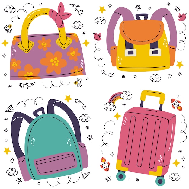 Free Vector doodle bags and suitcases stickers collection