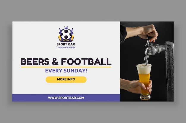 Doodle beers and football sport bar rectangle banner template