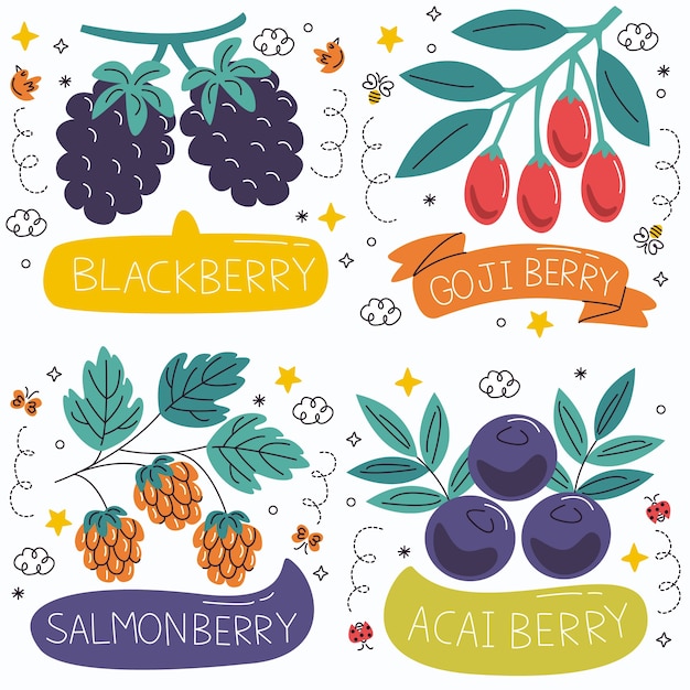 Doodle berries stickers collection