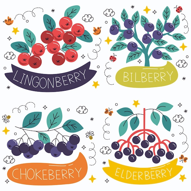 Doodle berries stickers collection