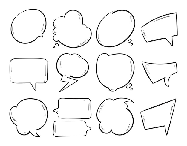 Free vector doodle blank speech bubbles, hand drawn cartoon thinking shapes  set.