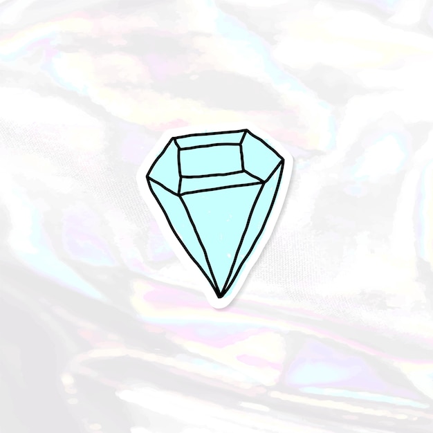 Free Vector doodle blue diamond journal sticker with a white border on a holographic background vector