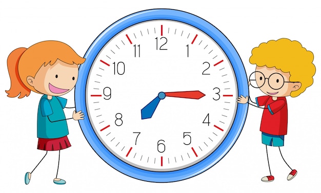 Free Vector doodle boy and girl with clock