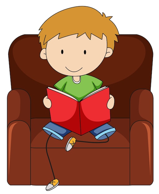 Doodle boy reading book on the couch