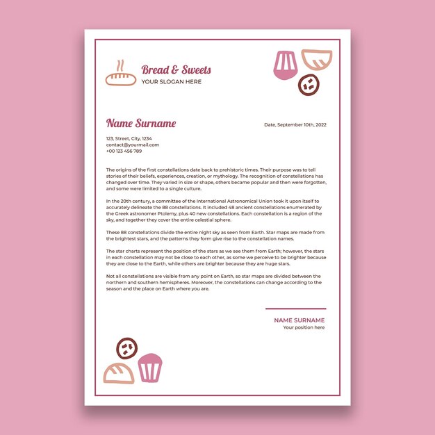 Doodle bread and sweets bakery letterhead