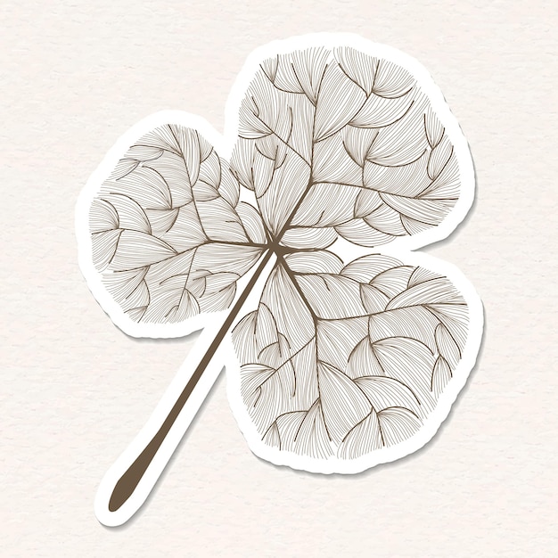 Doodle brown clover leaf sticker with a white border