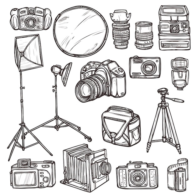 Doodle Camera Icons Set