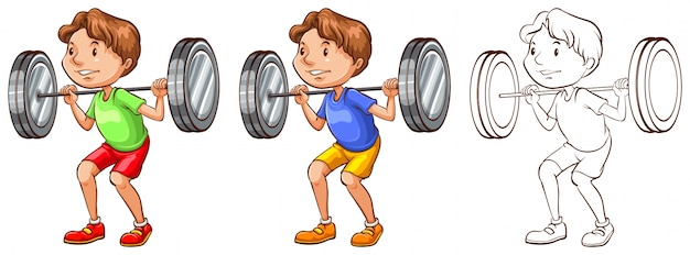 Doodle character for man lifting weights illustration