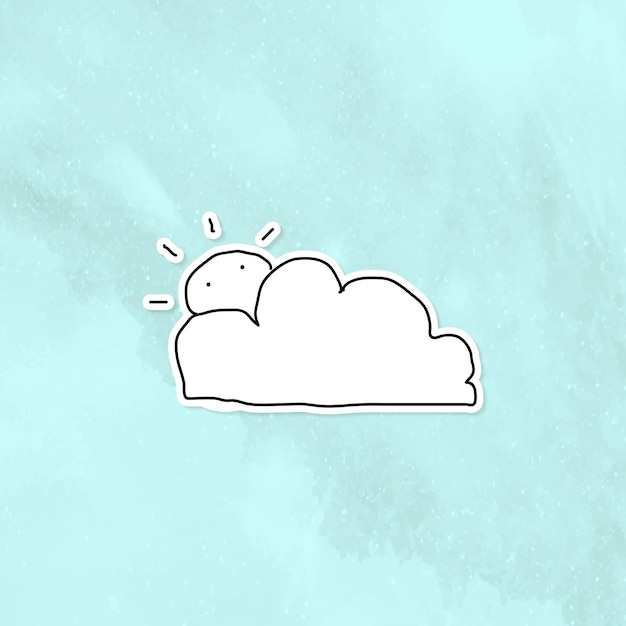 Free Vector doodle cloud and sun journal sticker with a white border on a blue background vector