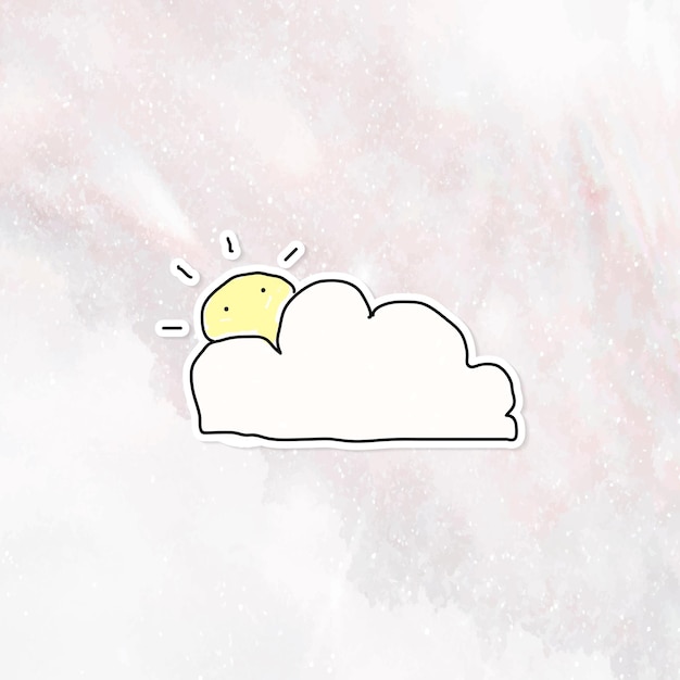 Free Vector doodle cloud and sun journal sticker with a white border on a marble background vector