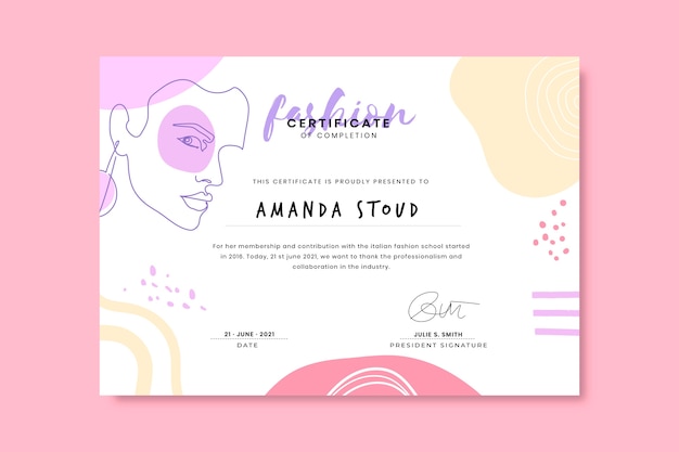 Doodle colorful fashion certificates