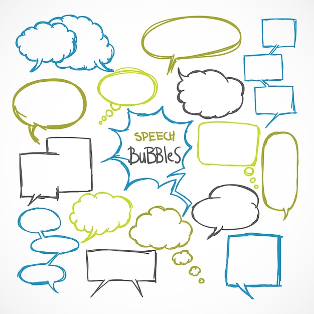 Doodle comic speech bubbles set